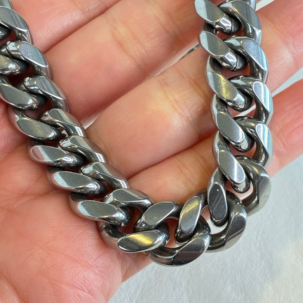 Cuban Link Chain Necklace Heavy Chunky 316L Stainless Steel Gunmetal Silver Tone
